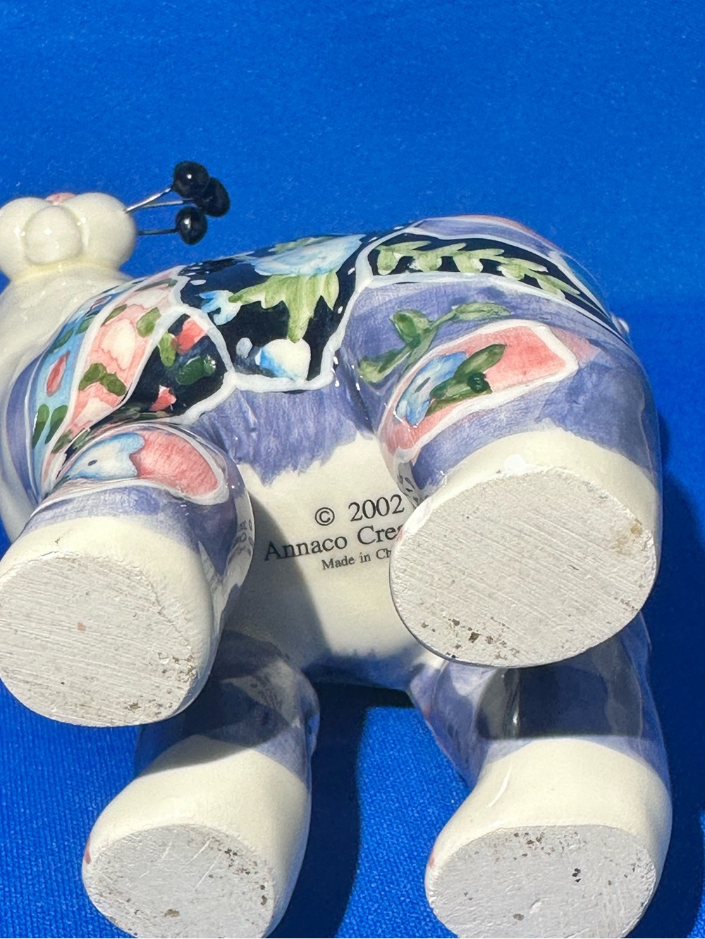 Amy Lacombe Annaco Creations Whimsiclay Calico Floral Cat Figurine Signed 2002 - Picture 6 of 11